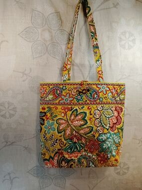 Vera Bradley Yellow Floral Quilted Shoulder Tote